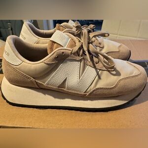 New Balance 237 Tan and White Athletic Shoes